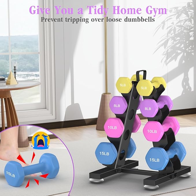 TomCare 6-Tier|5-Tier|4-Tier Dumbbell Rack Stand Only, Weight Rack for Home Gym Storage Stand for Weights Metal A-Frame Strength Training Dumbbell Holder with Handle (Dumbells not Included)