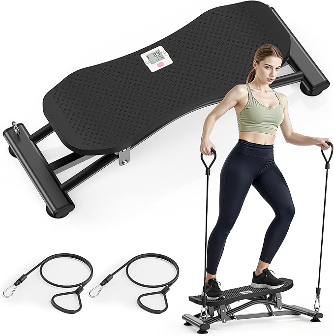 Balance Board with Resistance Bands, Versatile Rocking Stepper, Ski Machine & Wobble Board Featuring LCD Monitor, 330 lbs High-Capacity Side Steppers for Exercise at Home