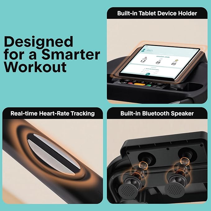 SereneLife Treadmills for Home with 13% Manual Incline Treadmill, 3.5HP - Compact Digital Portable Foldable Treadmill with Speakers, Bluetooth, App Sync, Heart Rate Monitor, for Walking, Running, Gym