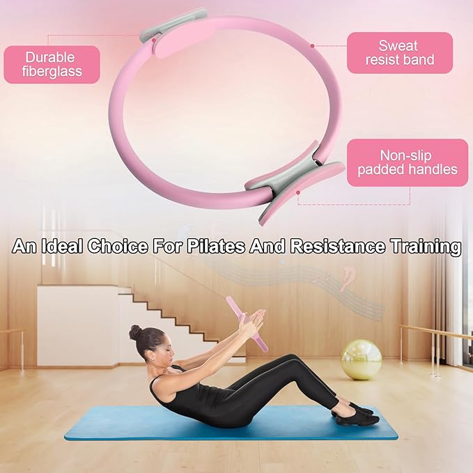 Pilates Ring 15 Inch Magic Circle Ring, Dual Padded Handles Pilates Rings Circle, Adjustable Yoga Ring