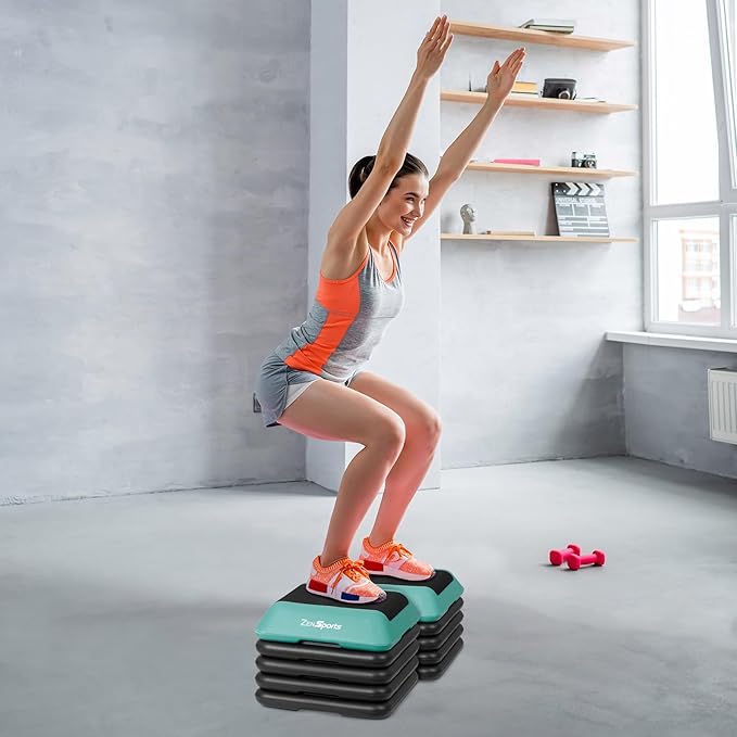 ZENY 16" x 16" High Aerobic Step Aerobics Stepper Platform with 4 Risers, Exercise Workout Stepper, Home Gym Equipment, Fitness Step Platform, Adjustable Aerobic Stepper