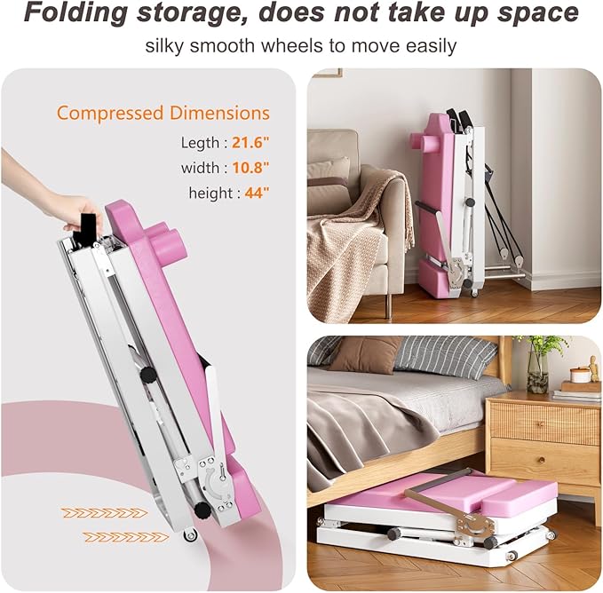 Pilates Core Bed, Foldable Home, Yoga Studio with Commercial Fitness Equipment, Pink