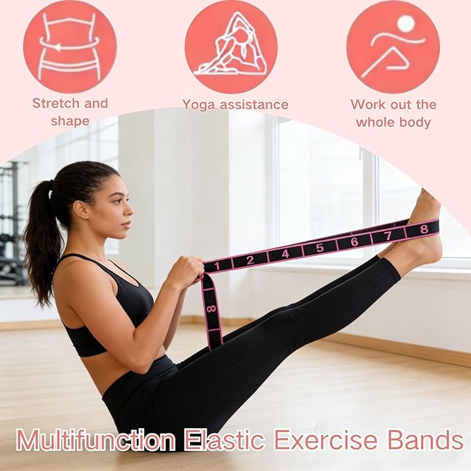 Fitness Resistance Band for Stretching and Yoga with Handles, Multifunction Elastic Exercise Bands, 8 Loops Elastic Exercise Bands Fitness Equipment for Full Body Stretching Shaping and Training
