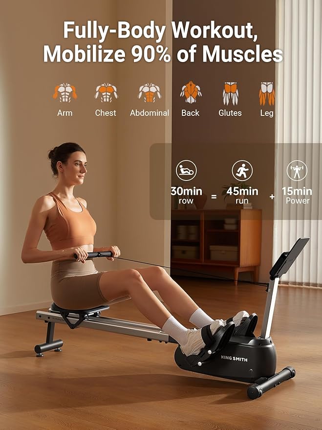 KINGSMITH Rowing Machines for Home Foldable, Compact Row Machine, 400LB & 350LB Weight Capacity, Folding Rower Machine with Adjustable Resistance, Data Monitor, App Supported