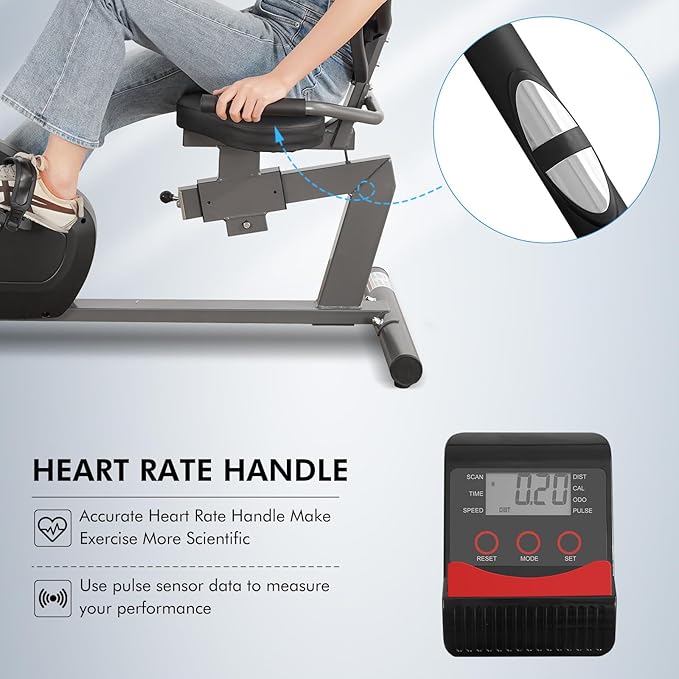 BODIOO Recumbent Exercise Bike for Home Use, Quiet Recumbent Stationary Bikes for Adults & Seniors, 8-Level Resistance, Adjustable Seat, Workout Equipment for Gym, Pulse Sensors & LCD Display