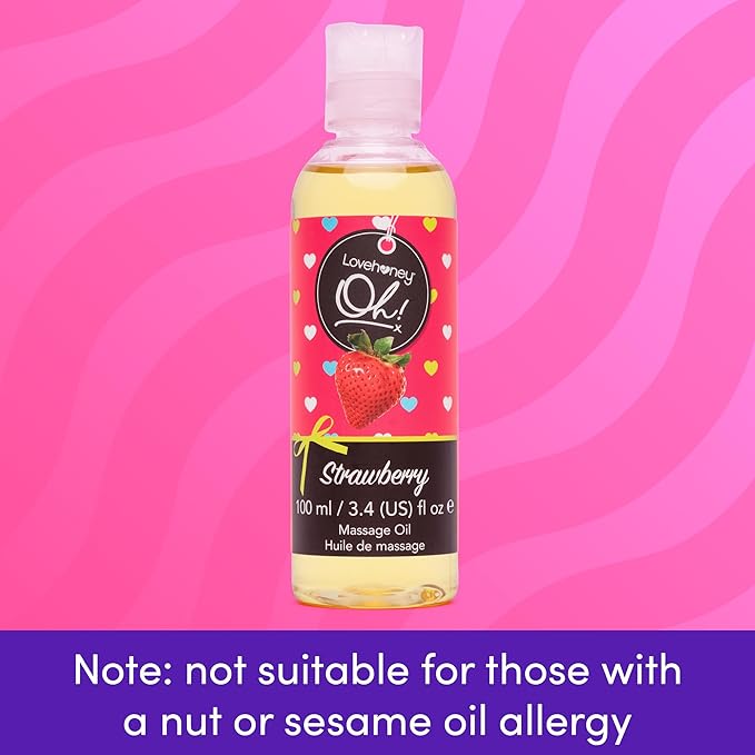 Lovehoney Strawberry Massage Oil - Infused with Essential Oils - Vegetarian Friendly - 3.4fl oz