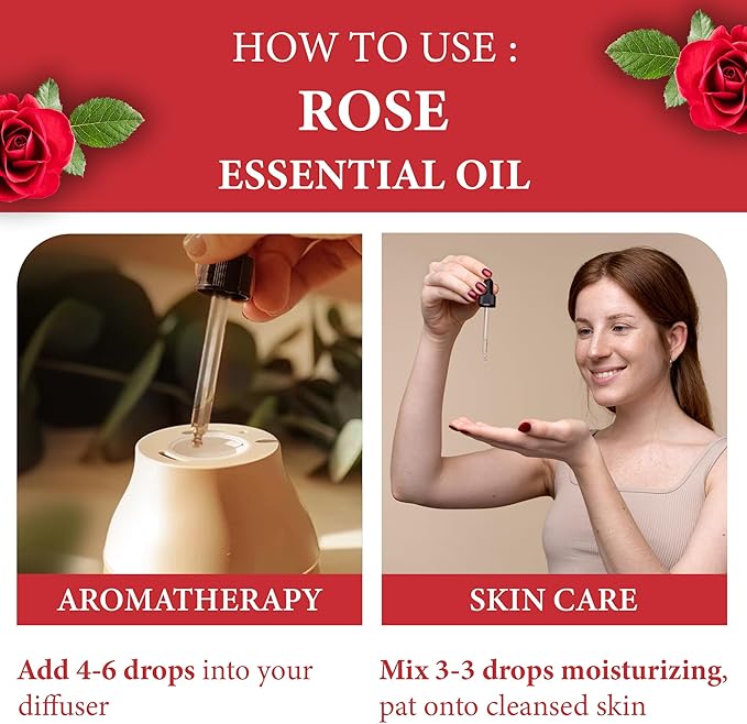 Rose Essential Oil | Pure Aromatherapy Oil for Diffusers, Hair Growth, Skin, Scalp Care, Massage | Refreshing Hair Oil for Women & Men | Natural Essential Oil for Diffuser | 4 Fl Oz (120 mL)