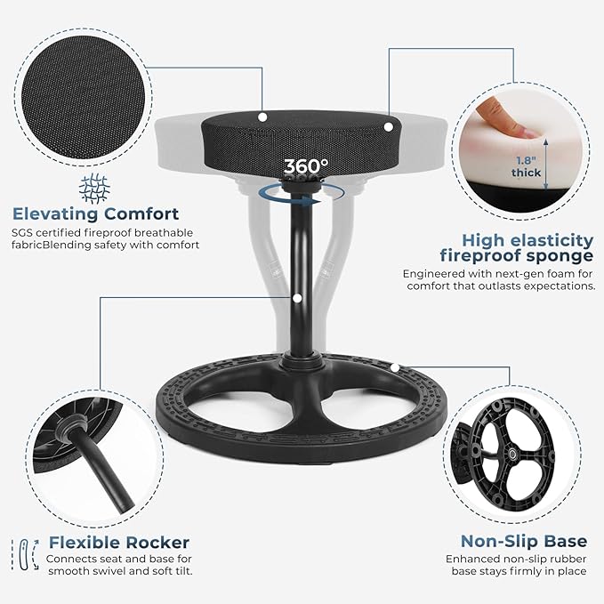 ADHD Chair for Kids, Yoga Chairs for Adults, Wobble Stool Active Flexible Seating Desk Chair with Non-Slip Base and Washable Seat Cover for Stability, Balance, Yoga, Office, School, Classroom