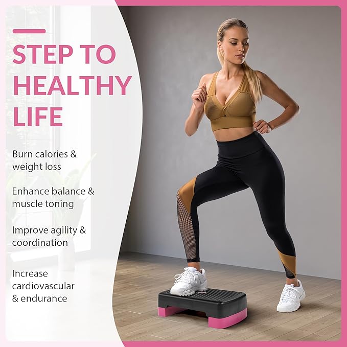 Fitvids 18" Aerobic Step Platform, Workout Stepper with Adjustable 2 Stackable Risers 3" 5.5" for Home Gym Small Space, Exercise Step, Multiple Option