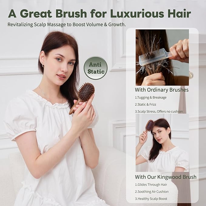 Wooden Scalp Massager & Cushion Hair Brush Gift Set – Manual Head Massage Brush with Rounded Tips, Gentle Scalp Stimulation & Daily Hair Care – Gift-Ready Self-Care Set