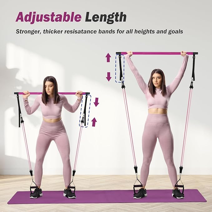 Upgraded Pilates Bar Kit with Resistance Bands Natural Latex for Women & Men, Heavy-Duty Stainless Steel Multifunctional Yoga Pilates Stick for Home Gym Exercise Fitness Equipment Full-Body Workouts