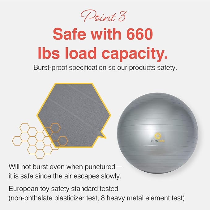 Primasole Exercise Ball for Balance Stability Fitness Workout Yoga Pilates at Home Office & Gym Birthing Ball for Pregnancy, Office Ball Chair