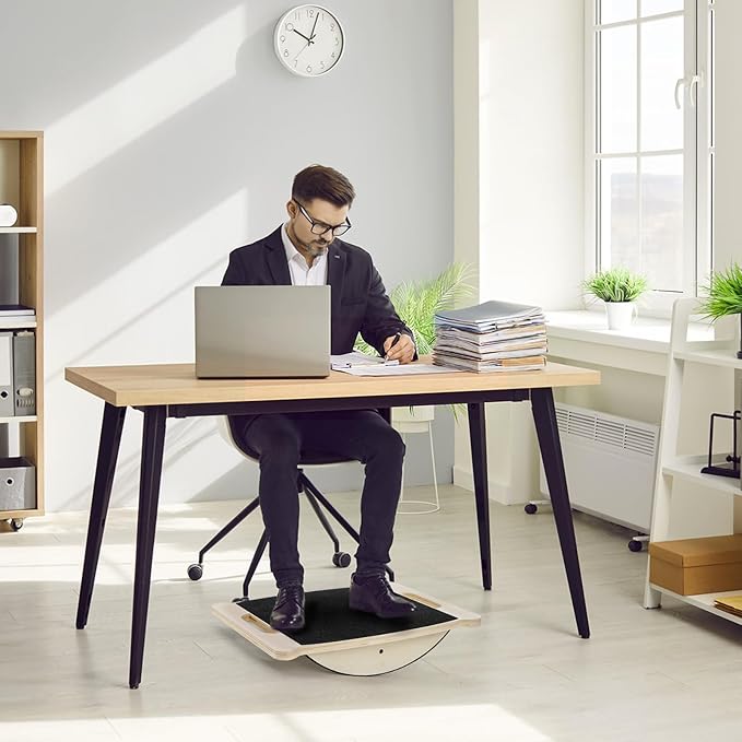 Wooden Balance Board, 350LBS Wobble Board with Handle for Adults, Anti-Slip Rocker Boards for Physical Therapy & Core Strength, Balancing Boards for Office Standing Desk