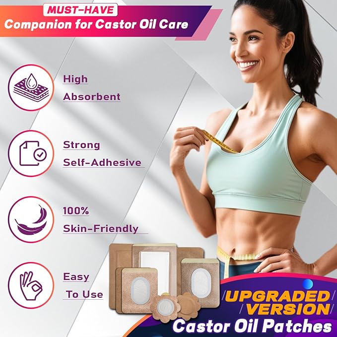 Castor Oil Pack Wrap Patch - Organic Cotton Castor Oil Belly Button Patch, Disposable Self-Adhesive Abdominal Pads, Portable Anti Leakage High Absorbent Multiple Sizes Patch for Multi-Area Use 30Pcs