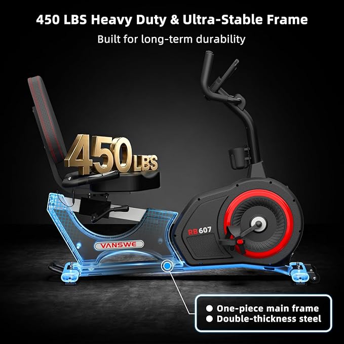 VANSWE Recumbent Exercise Bike, Recumbent Stationary Bikes for Home 400 LBS Weight Capacity, Exercise Bike for Home Seniors with Smart App and Bluetooth Connectivity, LED Display, Pulse Handle