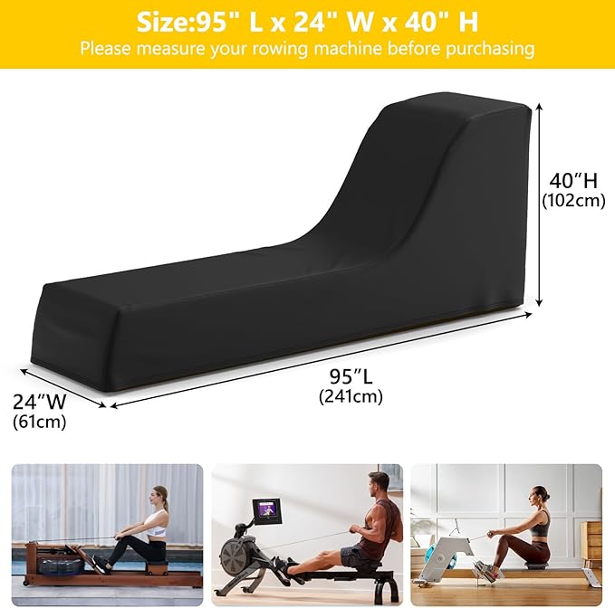 Gasadar Rowing Machine Cover for Concept 2 Fitness Equipment Outdoor Waterproof Sports Rowing Machine Cover with Adjustable Drawstrings and Windproof Buckle 95" L x 24" W x 40" H Black