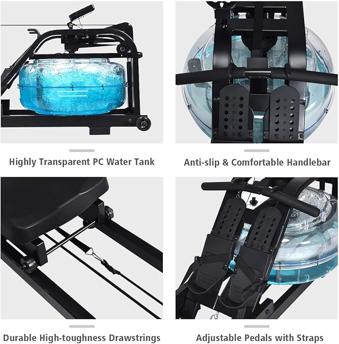 Goplus Water Rowing Machine Dual Track Adjustable Resistance with LCD Display and Large Weight Capacity for Home Use