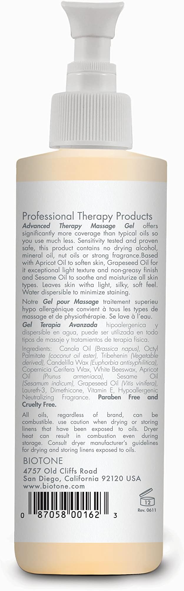 BIOTONE Advanced Therapy Massage Gel, Smooth, Silky Glide Without the Oil Feel, Ideal Workability, Nut-Oil Free, Hypoallergenic