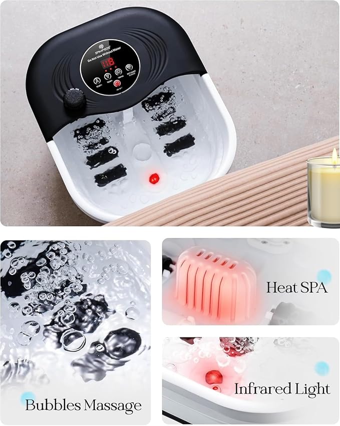 Collapsible Heated Foot Spa with Bubble and Red Light Temperature Control Foot Bath Massager and Soaking Tub Featuring 8 Shiatsu Massage Rollers Pumice Stone and Built-in Timer Ideal Gift for Wife,Mom