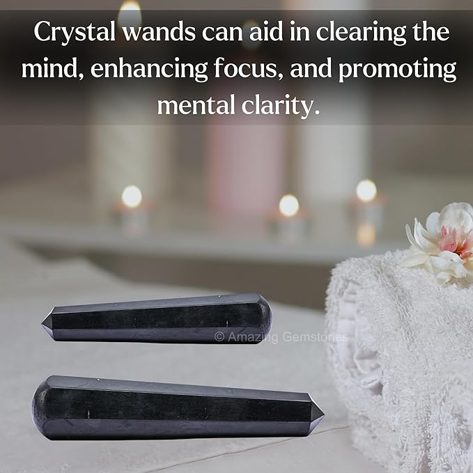 Amazing Gemstone Shungite Crystal Wand Massage Stick - Pelvic Wand Gua Sha for Adults - Crystals and Healing Stones Massage Wands for Adults Gifts (Pointed)