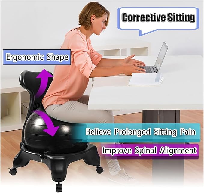Yoga Ball Chair,Yoga Ball，Exercise Ball, Yoga Ball Chair Ergonomic Desk Ball Chair for Adults Exercise Ball Seat to Spine Alignment Extra Thick Yoga Office Chair with Wheels