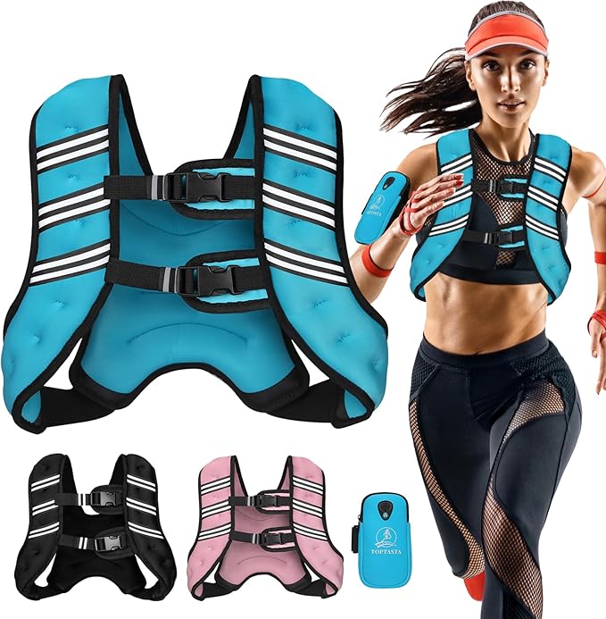 Weighted Vest for Women Men, 6lb/8lb/12lb/16lb/20lb/25lb/30lb Adjustable Weight Vest with Reflective Stripes for Workout, Strength Training, Running, Fitness, Muscle Building, Weight Loss, Rucking Vest With Phone Pouch
