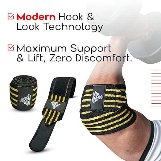 Elbow Wraps for Weightlifting (Pair), Stretchable & Breathable 41" Elbow Compression Strap, Weightlifting Straps for Bench Press, Supports Powerlifting, Pressing, Elbow Straps for Gym Accessories for Men (Yellow)