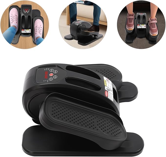 Under Desk Elliptical Machine, Elliptical Exercise Machine with Remote Control&LED Screen, Fully Assembled Under Desk Bike Pedal Exerciser All-copper Motor for Home, Silver, Black