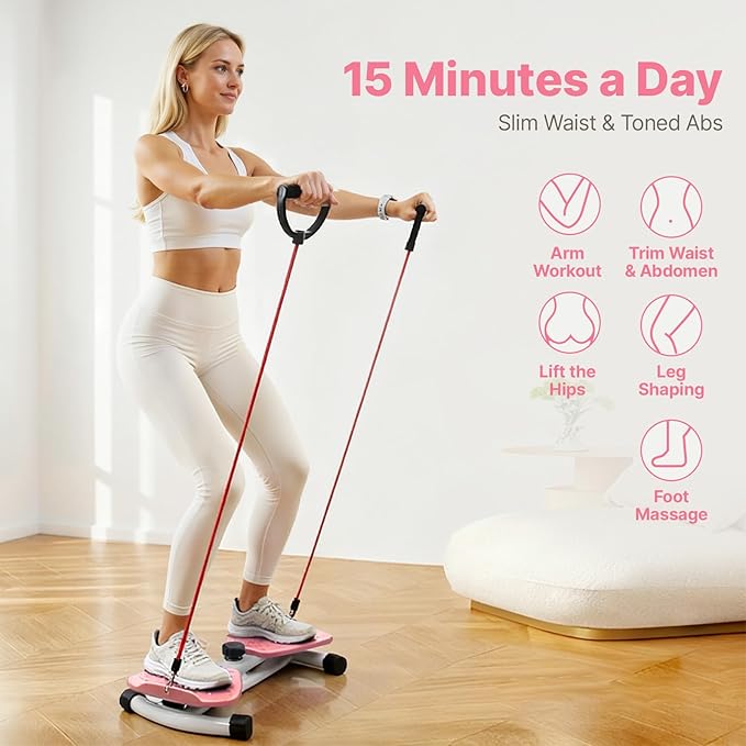 Waist Twister Machine with 300 lbs Weight Capacity, Abs Workout for Slim Waist and Core Ab Exercise, Noiseless Home Gym Exercise Equipment for Women Men, Pink and Purple