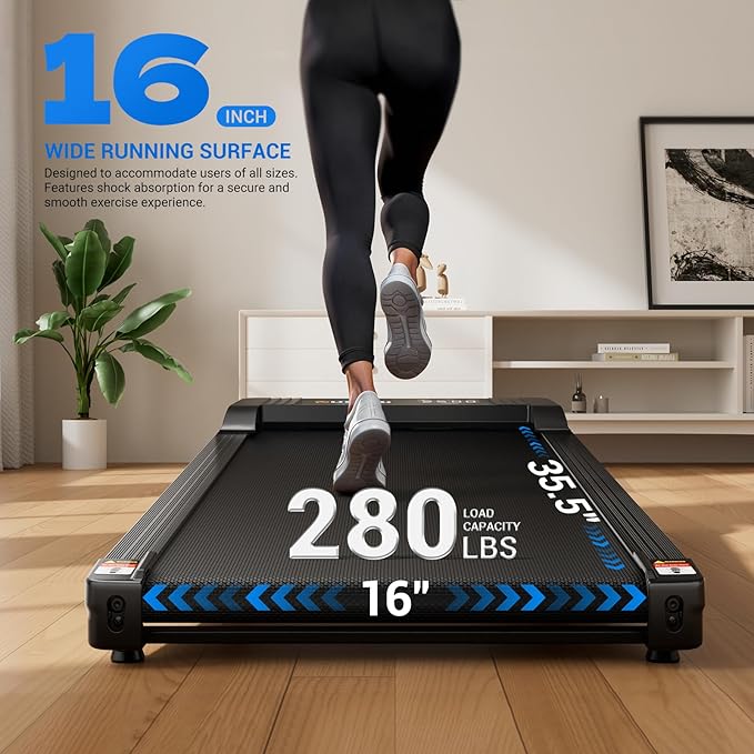 Walking Pad Under Desk Treadmill with Incline for Home Office, 2.5HP Portable Walking Pad Treadmill with 280 Lbs Weight Capacity, Remote Control, LED Display