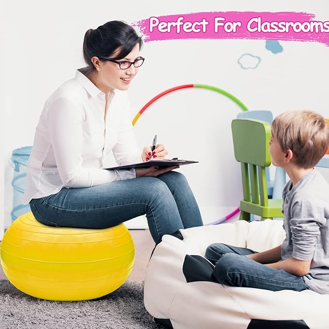 Lewtemi 4 Pcs Flexible Seating for Classroom Elementary 20 Inch Yoga Ball Chair Inflatable Donut Ball Chair with Inflator for Kids Student Sensory Balance Office Exercise