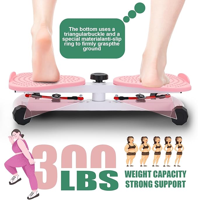 Waist Twister Machine, Adjustable Exercise Twist Board for Women Men, Noiseless Ab Twister for Home Gym Equipment, 330 lbs Capacity with Timer, Reps, Calories with Digital Display (pink)