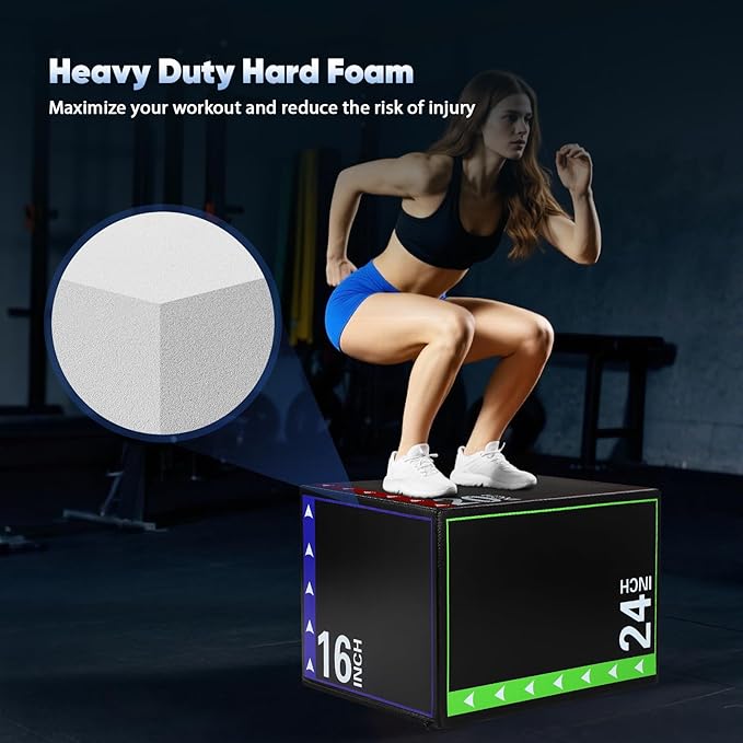 3 in 1 Plyo Box,High Density EPE Core and Non-Slip & Easy to Clean PVC Leather Cover,Exercise Box Home Gym Workout Trainer for Plyometric Jump Training,HIIT Workouts and Lower Body Strength