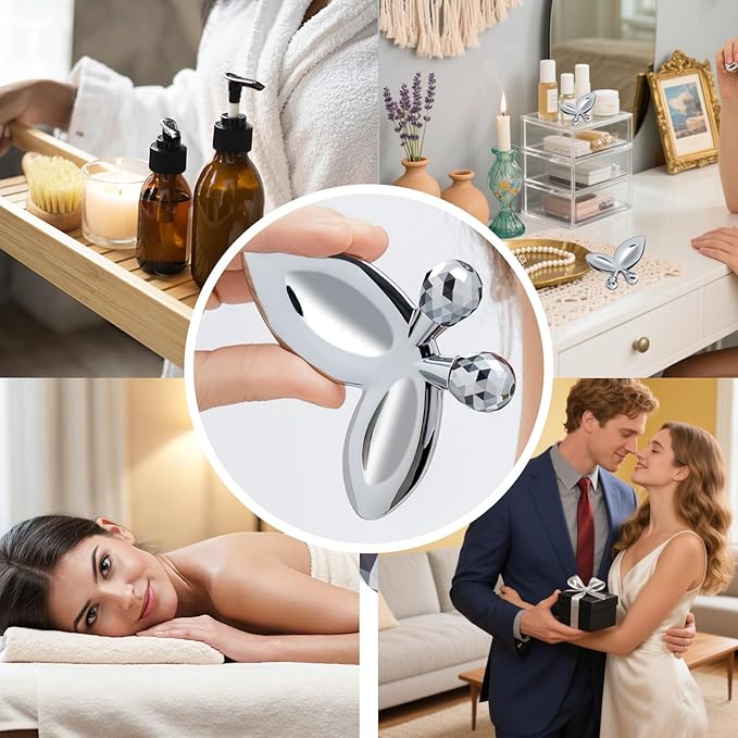 Stainless Steel Gua Sha Facial Tools,3D Butterfly Facial Roller for Women,2-in-1 Guasha Tool for Face Eye Skin Tightening,Body Gua Sha Tool for Lymphatic Drainage&acupressure,TMJ Relief Tool