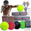 reflex Balls Boxing Headband Set for MMA Boxing Reaction Training 4 Different levels Balls+2 Sweat Absorbing Headbands+4 Spare Lines+2 gloves for all people