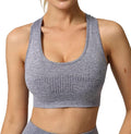 Yoga Set Seamless Women Long Sleeve Blouses Top Gym Sport Bra High Waist Tight Leggings Fitness Suit Shorts Sets (Color : Gray Bra, Size : Small)