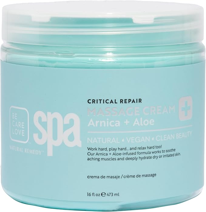 BCL Spa Critical Repair Massage Cream with Arnica, Aloe Vera, Kelp, Argan Oil, Shea Butter | Soothing Relief and deep Skin Nourishment Body Moisturizer, Vegan, Organic | Made in USA | 16 fl oz