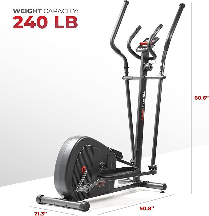 Sunny Health & Fitness Elliptical Exercise Machine, Silent Magnetic Fully Body Training with Pulse Rate Grips, LCD Performance Monitor Equipment for Home Gym, Adjustable Resistance SunnyFit App Access