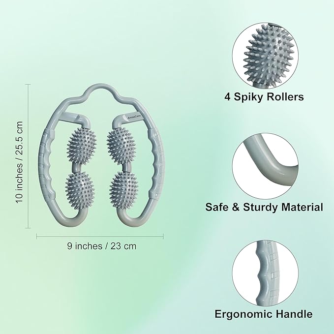 Cellulite Massage Tool Leg Roller. Lymphatic Drainage Massager Muscle Roller with Spiky Balls for Thigh Calf Arm Back Buttock. Fascia Blaster for Circulation Deep Tissue Pain Relief Recovery (Gray)