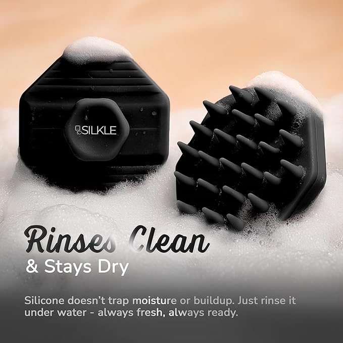 Scalp Massager Shampoo Brush – Silicone Scalp Scrubber for Hair Growth & Dandruff Removal, One-Piece, Non-Slip Handle, Soft Bristles, Wet/Dry Shower Scalp Exfoliator for All Hair Types – Black