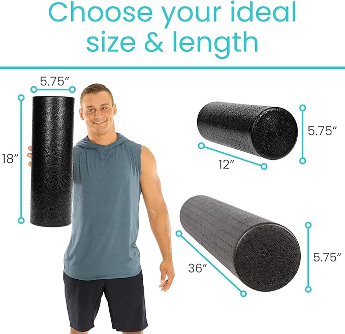 Vive High Density Foam Roller (18 inch) - Large Foam Roller for Exercise, Physical Therapy, Yoga, Pilates, Stretching - Pain Relief Massager for Trigger Point, Deep Muscle Massage, Myofascial Release