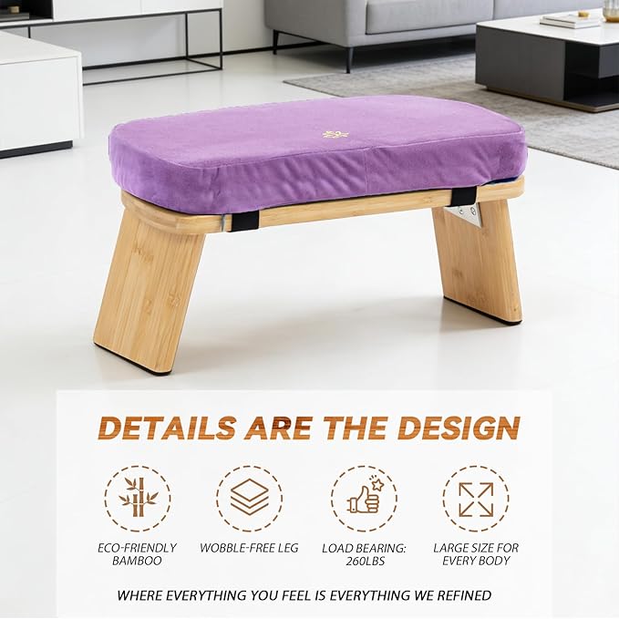 Meditation Bench, Bamboo Meditation Stool, Folding Kneeling Meditation Bench, Seiza Prayer Bench, Prayer Bench with Meditation Cushion, Kneeling Stool(Purple-Bag)