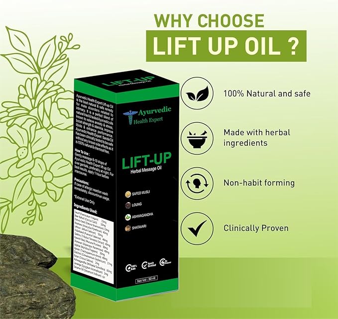 Lift-up 50ml | 100% Pure & Natural Herbal Massage Oil for Men | Boosts Strength, Stamina & Vitality | Chemical-Free Ayurvedic Formula