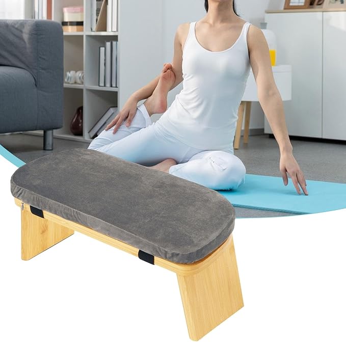 Meditation Bench Prayer Bench with Soft Cushion Wooden Comfortable Portable Folding Kneeling Stool Prayer Stool, Gray