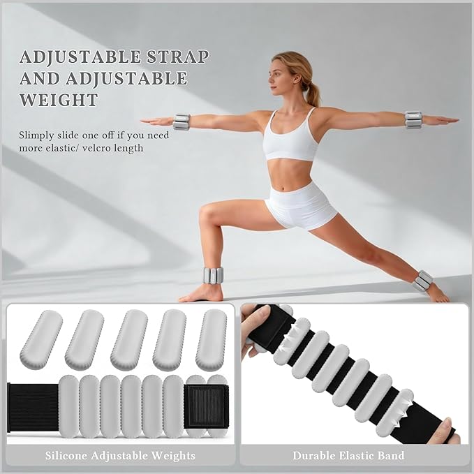 Wrist Weights, Silicone Adjustable Ankle Weights for Women Men - Strengthen Arms and Legs Ideal for for Home Gym Workout, Running, Yoga, Pilates, Barre, Exercise, Strength Training