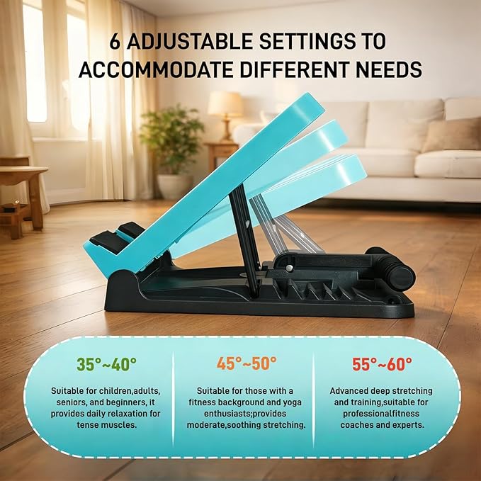 Calf Stretch Board with Timer & Resistance Bands, 6-Level Adjustable Slant Board, 450 lb Weight Capacity, Includes Sit-Up Bar for Home Gym & Stretching