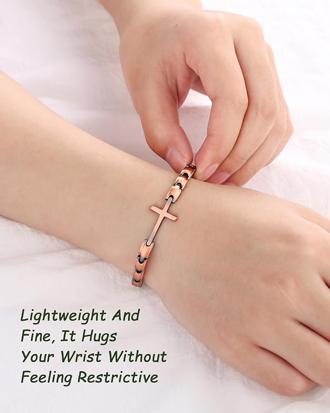 MagEnergy Copper Magnetic Bracelet for Women, Cross Copper Bracelet with 3500 Gauss Magnets, Adjustable, Christian Jewelry Gift