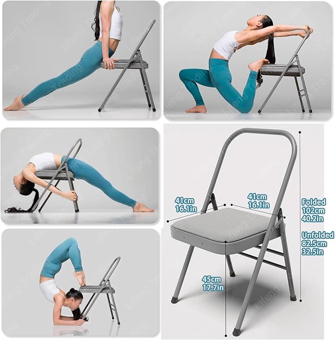 Foldable Yoga Auxiliary Chair for Adults Backless Yoga Chair Portable Curved Chaise LoungeChair forYoga YogaAuxiliaryChair with Anti Slip Foot Pads for Stretching Balance Training(Black)