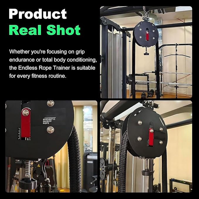 Pulley Cable Machine System, 4m Endless Rope Trainer, Portable Cable Pulley System with Adjustable Resistance, Hanging Rope Puller Upper Limb Strength Training Ropes Climber up to 330lb