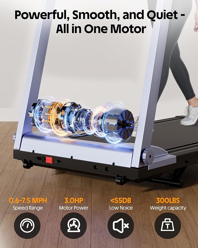 DeerRun Foldable Treadmill for Home with 5% Manual Incline and Handlebar, 0.6–7.5 MPH for Walking and Running, 3.0 HP, 300 lb Capacity, App & Remote Control